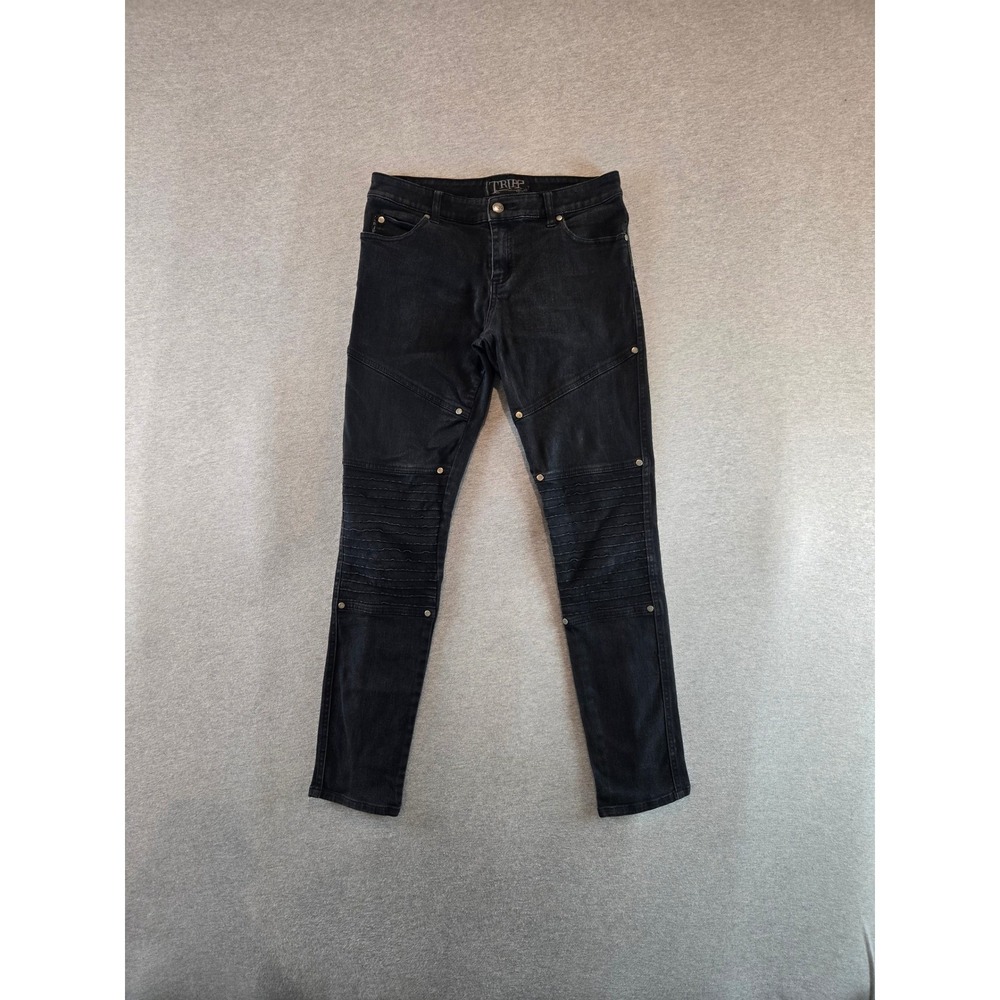 Tripp NYC Moto Skinny Jeans Mens 30 Black Studded Ribbed Knee Punk Goth Pants